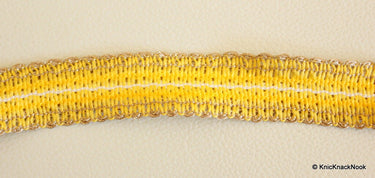 Yellow, White And Gold Thread Lace Trim, 20mm wide